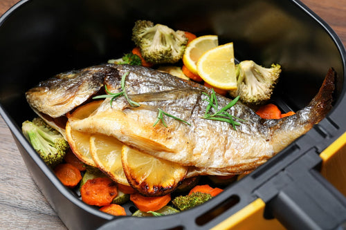 Vis uit de airfryer met citroen en lemon pepper