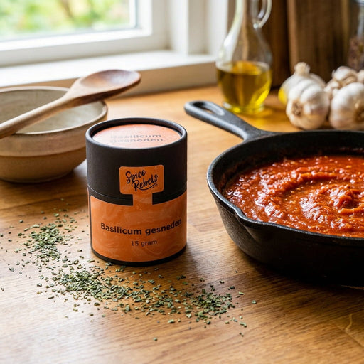 Pastasaus met gedroogde basilicum