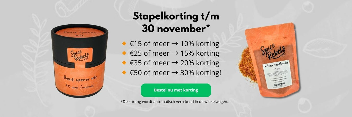 Stapelkorting op alle kruiden en specerijen